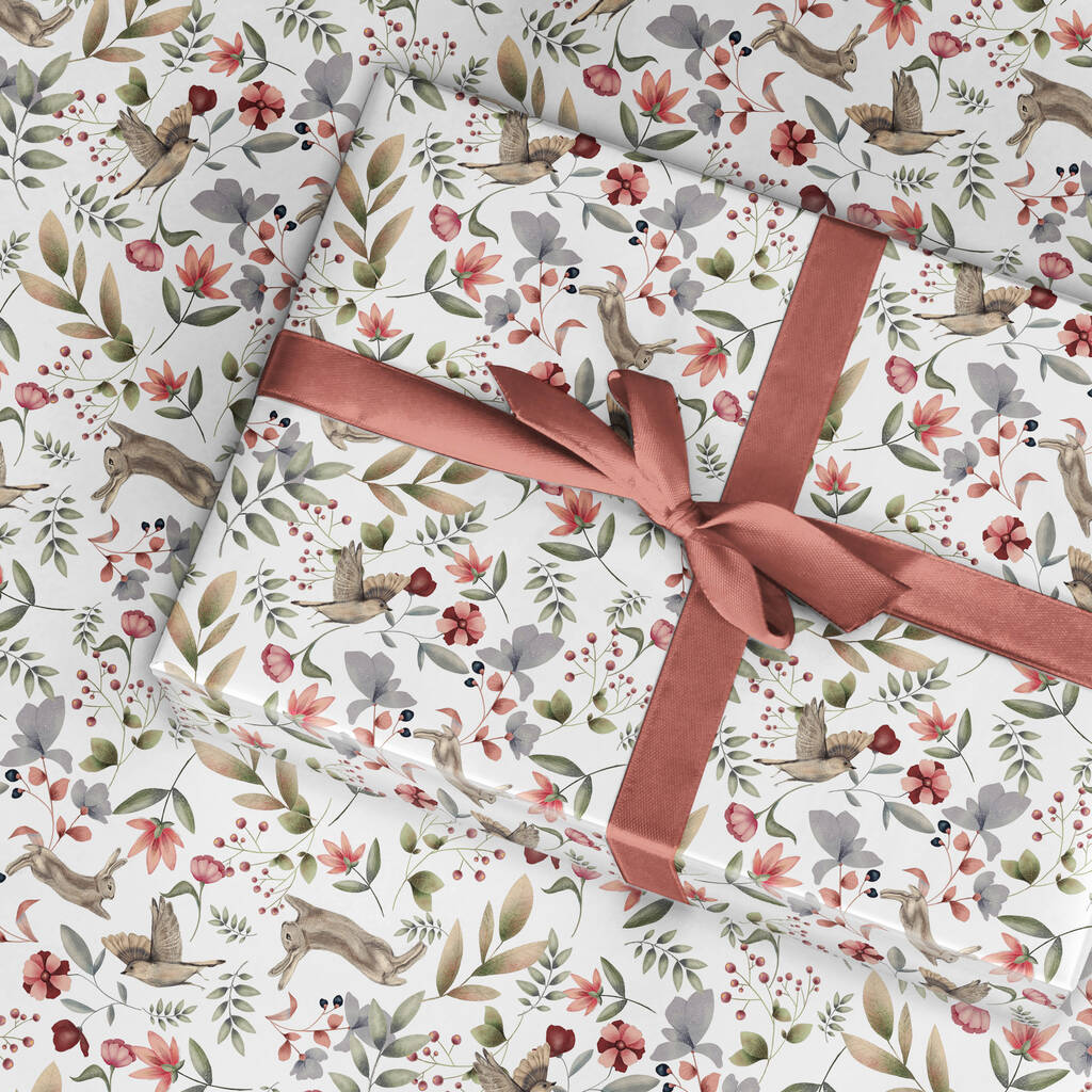 Hare And Bird Woodland Wrapping Paper Roll Or Folded, 1 of 2