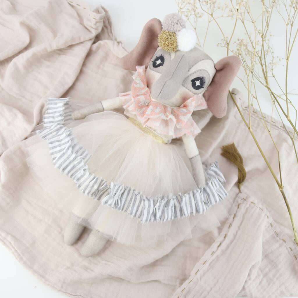 Image of Handmade Heirloom Doll Liberty Print Linen Elephant