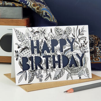 Monochrome Floral Paper Cut Birthday Card, 2 of 9