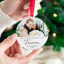 Personalised First Christmas As Fiancé Photo Bauble, thumbnail 1 of 5