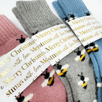 Christmas Cosy Bee Socks With Personalised Gold Label, Warm Socks, 4 of 7