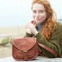 Personalised Curved Brown Leather Saddle Bag, thumbnail 1 of 9