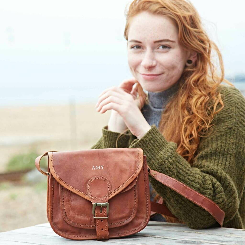 Personalised Curved Brown Leather Saddle Bag, 1 of 9
