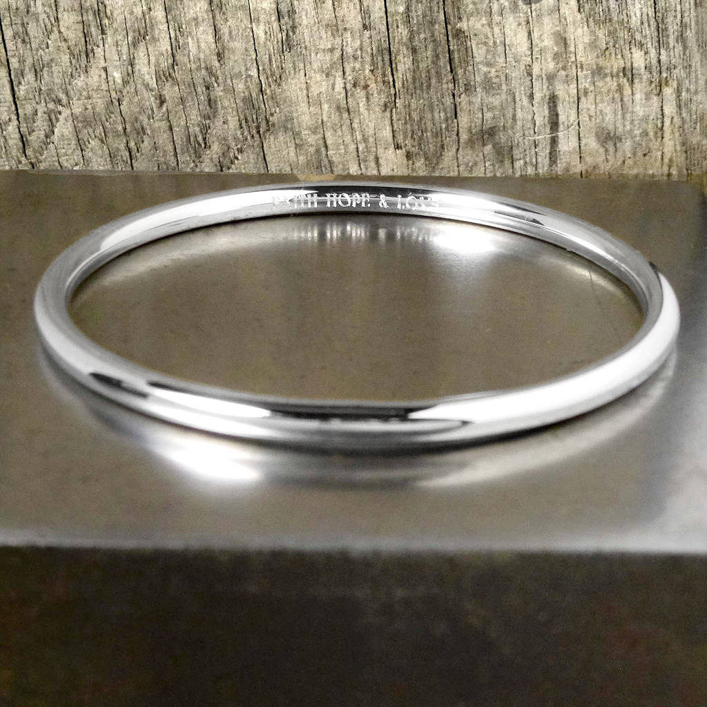 Personalised Round Sterling Silver Bangle By Hersey Silversmiths