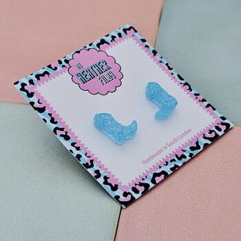 Cowboy Boot Glitter Resin Stud Earrings Pink, Blue And Silver, 6 of 12