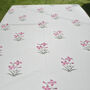 Floral Pink And Green Block Printed Tablecloth, thumbnail 5 of 9