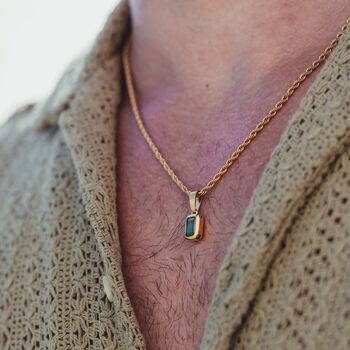 Silver Green Diamond Gem Pendant Necklace For Men, 12 of 12