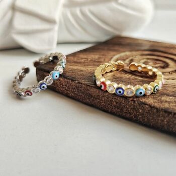 Adjustable Multicolour Evil Eye Protection Ring, 3 of 4