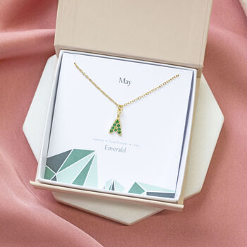 May Birthstone Emerald Initial Necklace, 3 of 9