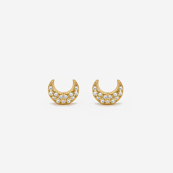 Moon Stud Earrings With Small Sparkling Stones, 2 of 3