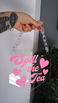 Spill The Tea Clear Acrylic Banner With Acrylic Chain, 4 of 10