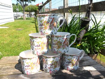 Set Of Six China Mugs In British Birds On Blue Design, 3 of 3