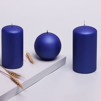 G Decor Grace Alouette Indigo Blue Lacquered Pillar And Ball Candles, 2 of 6