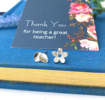 Thank You Teacher Gift Sterling Silver Flower And Leaf Mismatched Earrings, 10 of 12