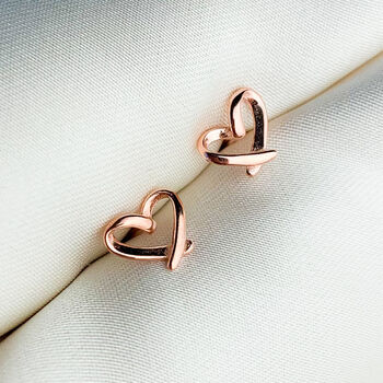 Sterling Silver Simple Heart Outline Stud Earrings, 7 of 8