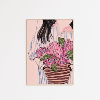 Pink Hydrangea Flowers Illustrated Art Print, 2 of 5