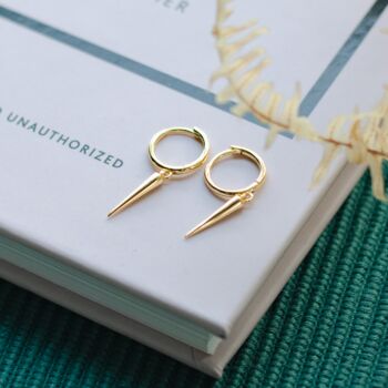 Modern Gold Hoop Earrings With Spike Charm, 2 of 7