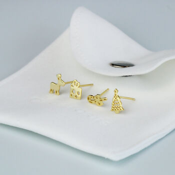 Sterling Silver Gold Colour Christmas Stud Earrings, 3 of 4