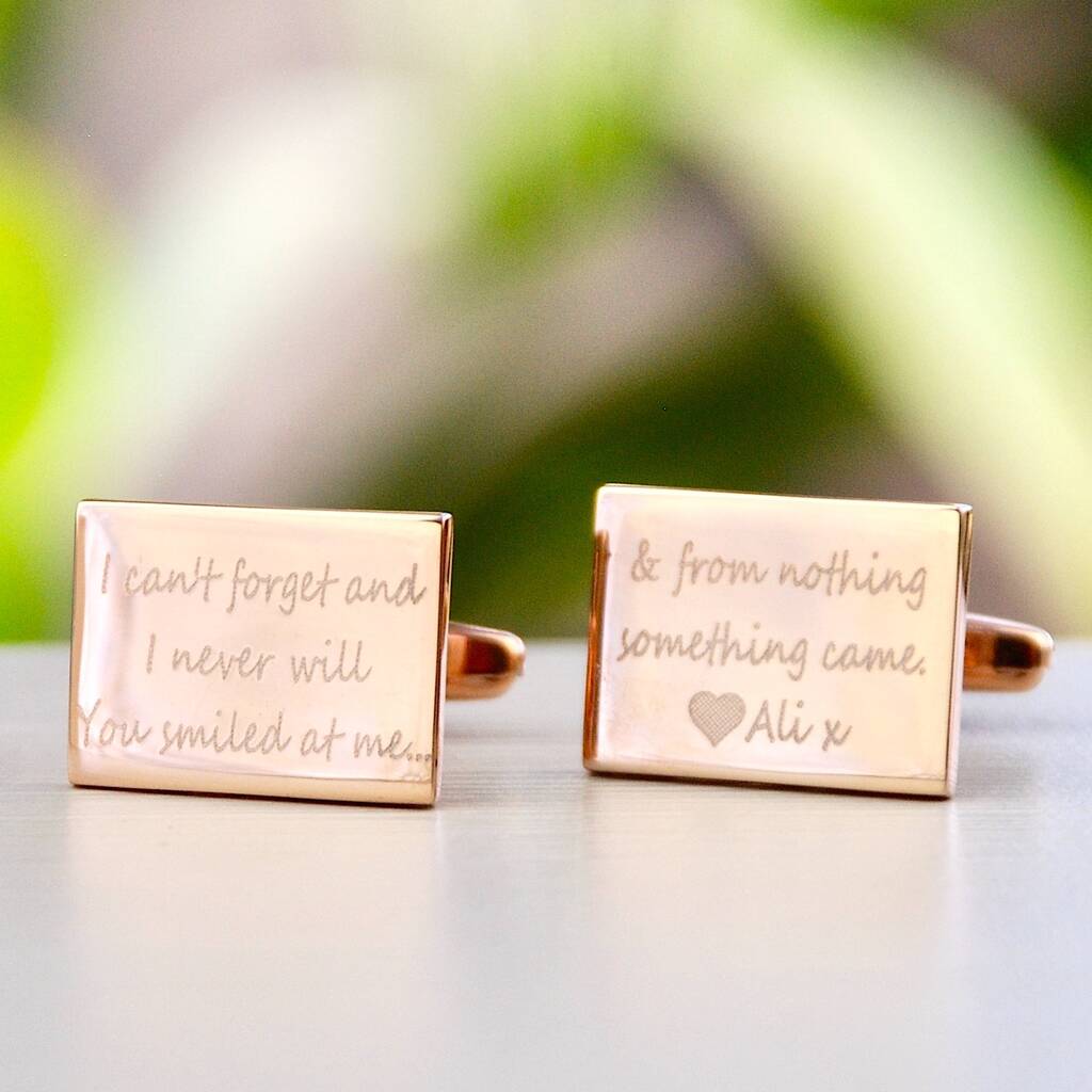Image of Personalised Rose Gold Rectangle Message Cufflinks, Gold