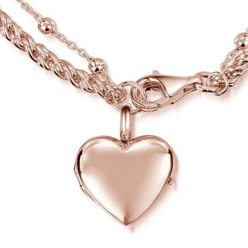 18 K Rose Gold Plated Rope Chain Heart Locket Bracelet, 3 of 5