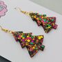 Large Green, Gold And Pink Glitter Christmas Tree Earrings, thumbnail 3 of 4