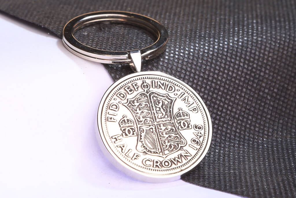 1946 80th Birthday Half Crown Coin Keyring Gift, 1 of 5