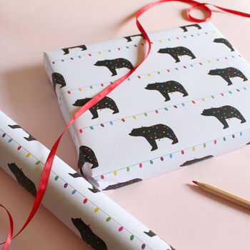 Tangled Bear, Christmas Lights Wrapping Paper, 4 of 4