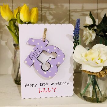 Personalised 13th Birthday Card Wooden Number Gift, 2 of 5