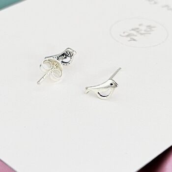 Sterling Silver Robin Bird Stud Earrings, 2 of 5