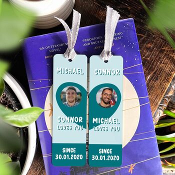 Personalised Couple's Matching Photo Metal Bookmark Set, 4 of 4