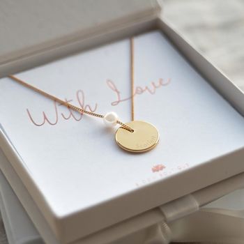 Jessie Personalised Initial Disc And Pearl Necklace, 6 of 9