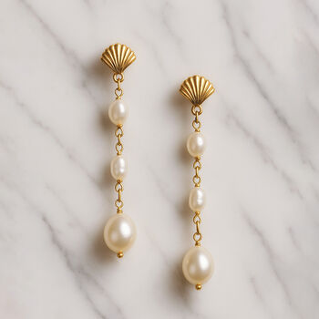 Handmade Pearl Drop Earrings “Lucille” – Gold Filled Or Sterling Silver Fan Design Jewellery Made In England, 3 of 10