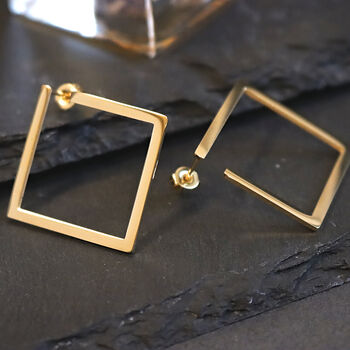 18k Gold Square Earrings Minimalist Jewellery, 5 of 6