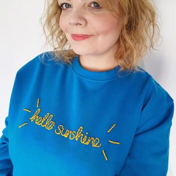 Hello Sunshine Hand Embroidered Blue Sweater, 5 of 5