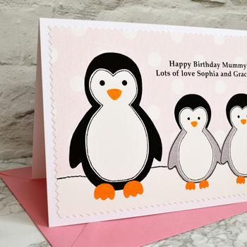 'Penguins' Personalised Birthday Card From Children, 2 of 3