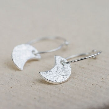 Sterling Silver Textured Moon Charm Hoops, 2 of 4