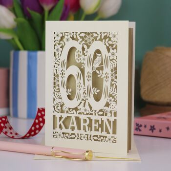 Personalised 60th Birthday Card Papercut Woodland Design, 3 of 8