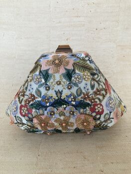 Multicoloured Blue Handcrafted Pearl Floral Clutch Bag, 6 of 10