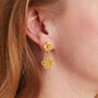 Gold Plated Filigree Double Drop Flower Stud Earrings, thumbnail 2 of 8