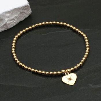 Gold Birthstone Heart Charm Ball Bracelet, 2 of 3