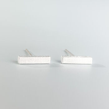 Sterling Silver Textured Bar Stud Earrings, 4 of 5