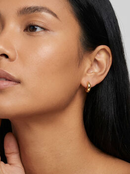 Women's Chunky Huggie Hoop Earrings In 18k Gold, 3 of 4