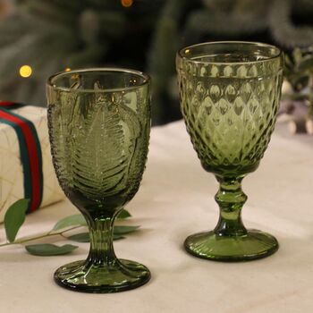 Green Embossed Luxury Wine Glasses, 2 of 4