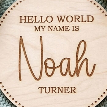 Personalised Welcome To The World Wooden Baby Announcement Photo Disc, 3 of 5