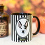 Dog Portrait Gothic Style Black Striped Mug Personalised, thumbnail 1 of 11