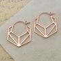 Rose Gold Plated Silver Geometric Hexagonal Hoop Earrings, thumbnail 2 of 7