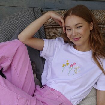Embroidered Trio Of Spring Flowers T Shirt, 2 of 6