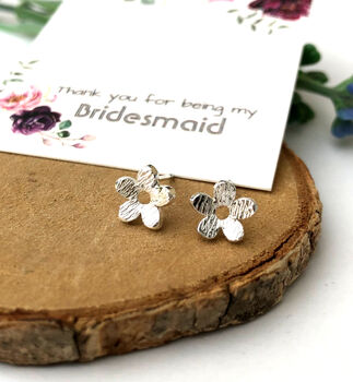 Thank You Bridesmaid Sterling Silver Textured Flower Earrings, 11 of 12