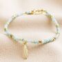 Amazonite Feather Charm Beaded Bracelet In Gold Plating, thumbnail 2 of 5