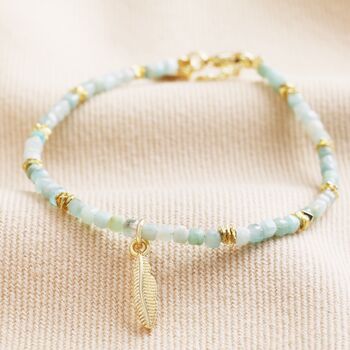 Amazonite Feather Charm Beaded Bracelet In Gold Plating, 2 of 5